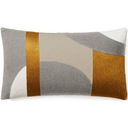 Judy Ross Textiles Hand-Embroidered Chain Stitch LUNA 14x24 Throw Pillow cream/smoke/oyster/gold rayon